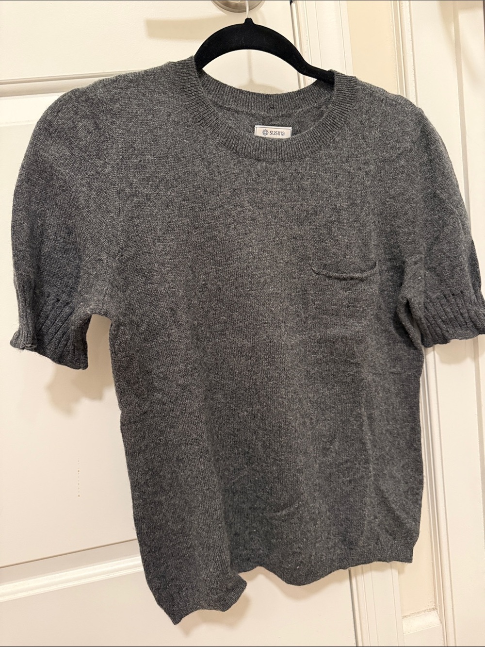 Crewneck Short Sleeve Cashmere Sweater - Gray